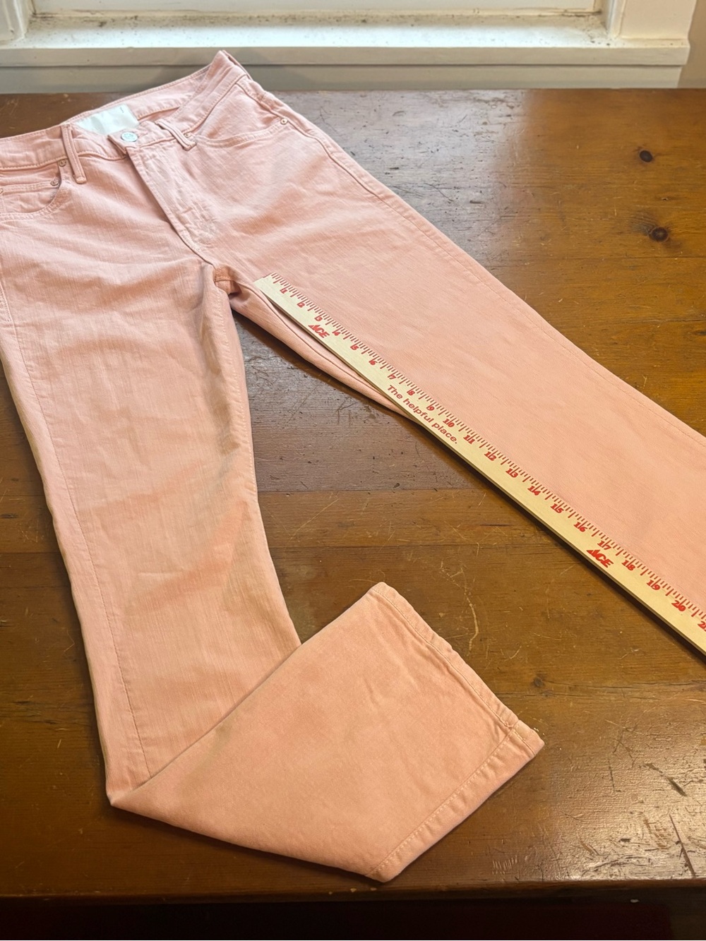 MOTHER The Insider Hover High Rise Crop Flare Jeans Peach Parfait Pink 26 - Picture 6 of 15